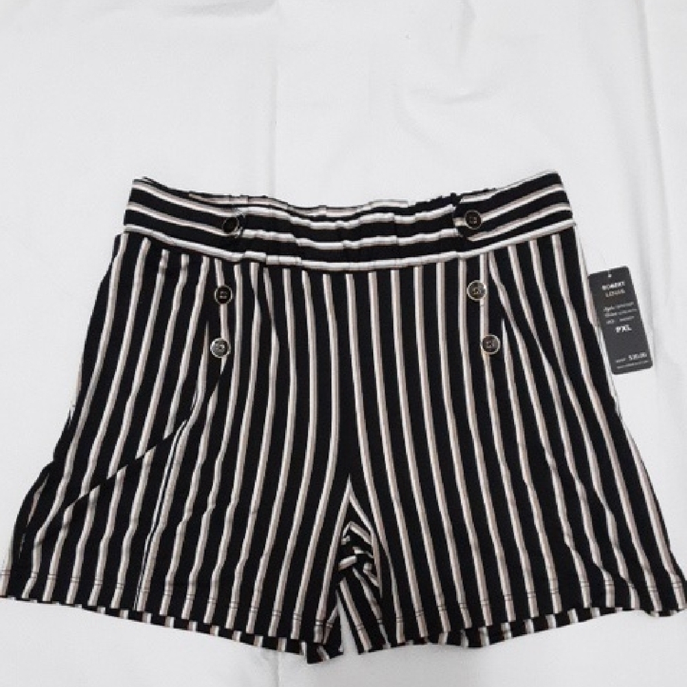 Robert Louis Black and White High Waist Striped Shorts